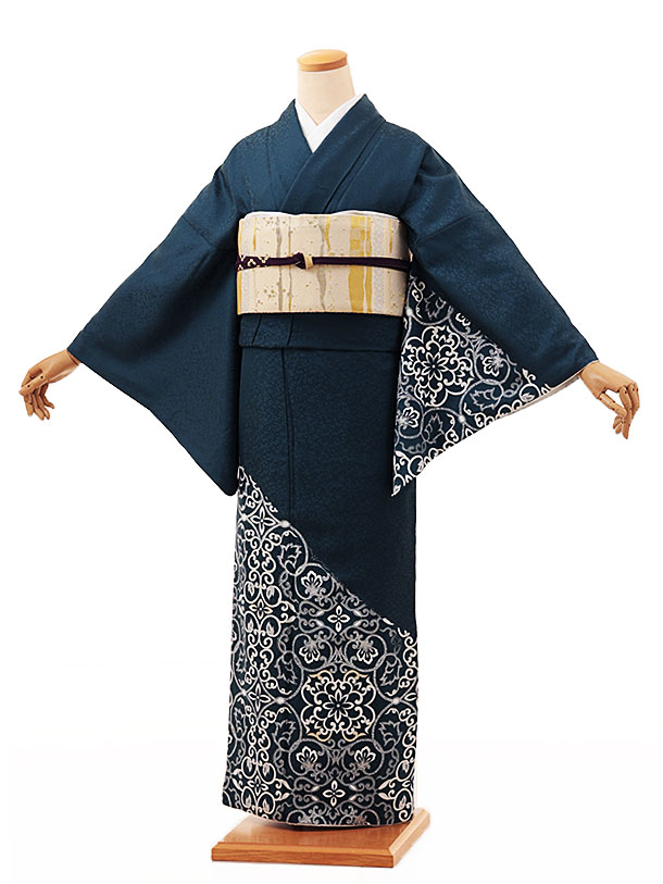 訪問着レンタル t1041 鉄紺色地 唐花 正絹 新品足袋プレゼント 入学式 結婚式 お宮参り 七五三 お茶会 ..