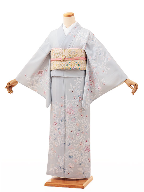 訪問着レンタル t1063 ブルーグレー地 唐花(化繊) 新品足袋プレゼント 入学式 結婚式 お宮参り 七五三 お茶会 付下げ 往復送料無料 貸衣装【レンタル】