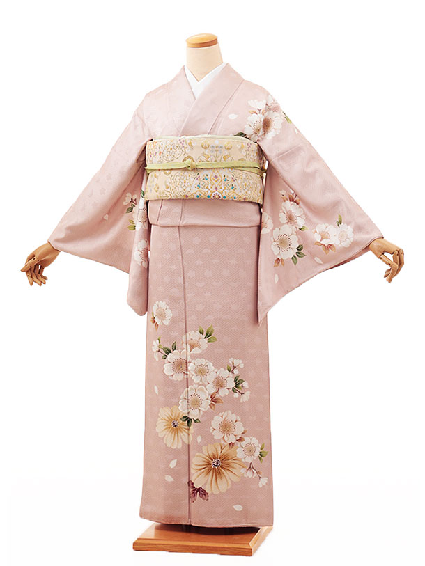 Rakuten - 訪問着レンタル t1070 ピンク地 桜に菊 正絹 新品足袋プレゼント 入学式 結婚式 お宮参り 七五三 お茶会 付下げ 往復送料無料 貸衣装【レンタル】