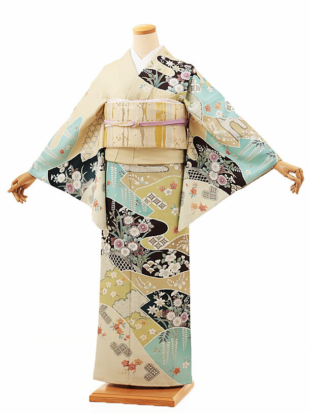 Rakuten - 訪問着レンタル t1084 ベージュ地 霞に四季花(化繊) 新品足袋プレゼント 入学式 結婚式 お宮参り 七五三 お茶会 付下げ 往復送料無料 貸衣装【レンタル】