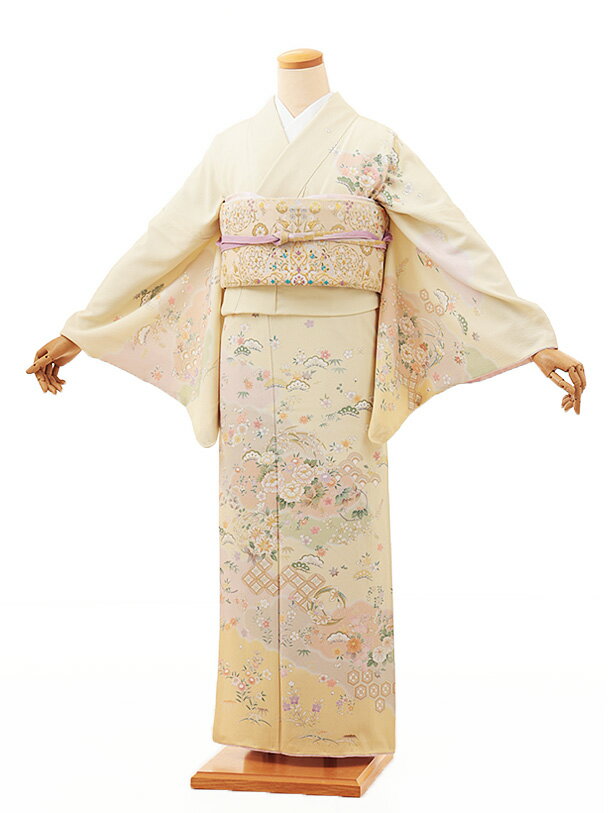 Rakuten - 訪問着レンタル tt1093 クリームぼかし雲取りに四季花(化繊)トールサイズ 新品足袋プレゼント 入学式 結婚式 お宮参り 七五三 お茶会 付下げ 往復送料無料 貸衣装【レンタル】