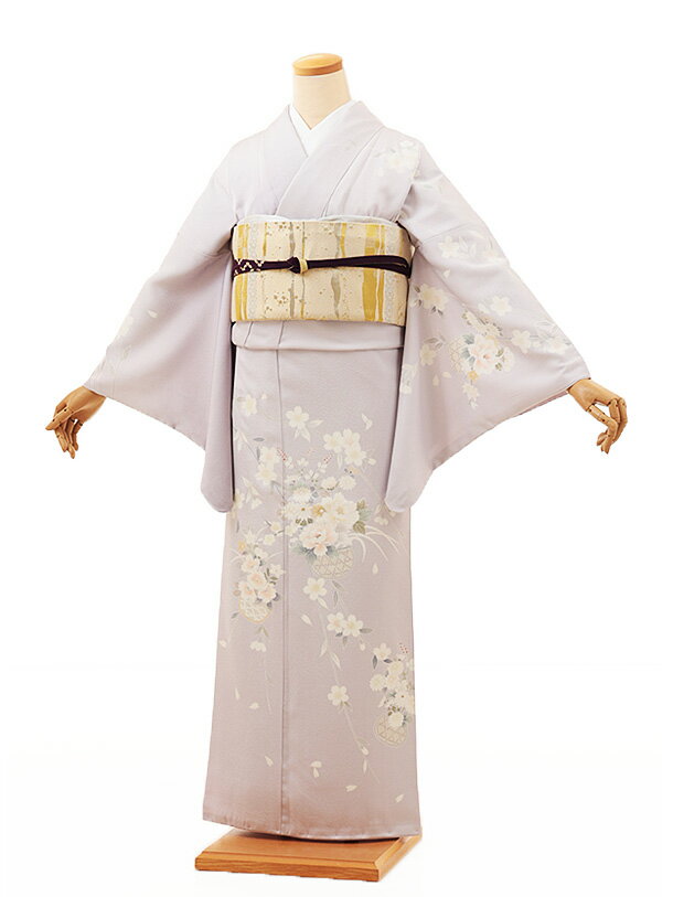 訪問着レンタル t1100 薄パープル桜に花かご(化繊) 新品足袋プレゼント 入学式 結婚式 お宮参り 七五三 お茶会 付下げ 往復送料無料 貸衣装【レンタル】