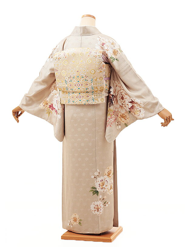 訪問着レンタル t1114 ベージュ牡丹藤桜(トールサイズ) 正絹 新品足袋プレゼント 入学式 結婚式 お宮参り 七五三 お茶会 付下げ 往復送料無料 貸衣装【レンタル】