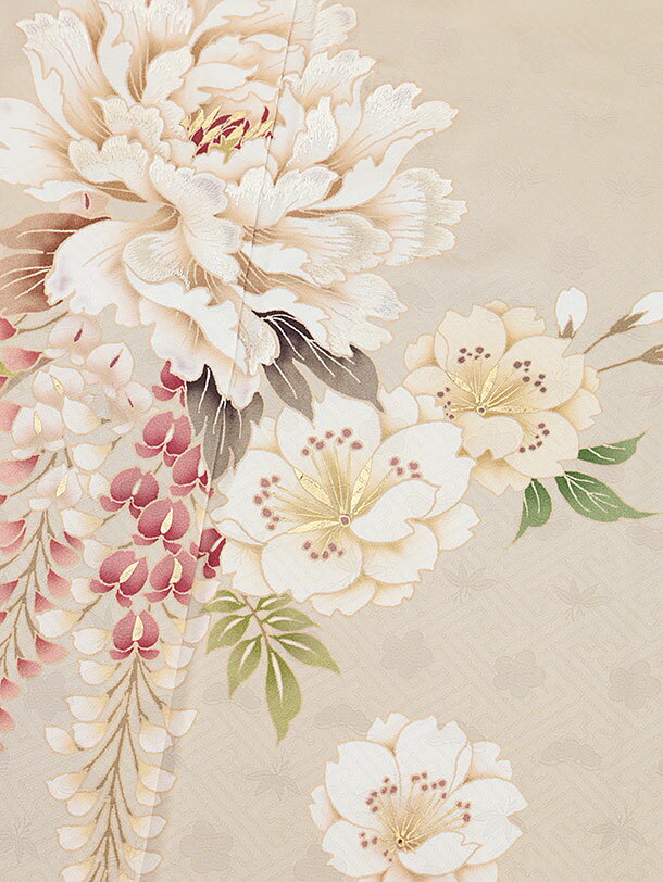 訪問着レンタル t1114 ベージュ牡丹藤桜(トールサイズ) 正絹 新品足袋プレゼント 入学式 結婚式 お宮参り 七五三 お茶会 付下げ 往復送料無料 貸衣装【レンタル】