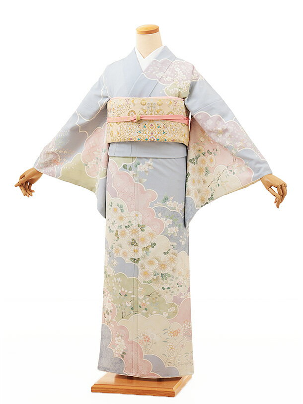 Rakuten - 訪問着レンタル t1130パープルブルー雲取り四季花(化繊) 新品足袋プレゼント 入学式 結婚式 お宮参り 七五三 お茶会 付下げ 往復送料無料 貸衣装【レンタル】