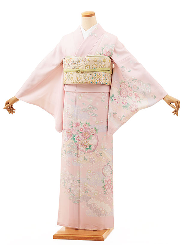 訪問着レンタル t1170 薄ピンク秀花瑞祥(化繊) 新品足袋プレゼント 入学式 結婚式 お宮参り 七五三 お茶会 付下げ 往復送料無料 貸衣装【レンタル】