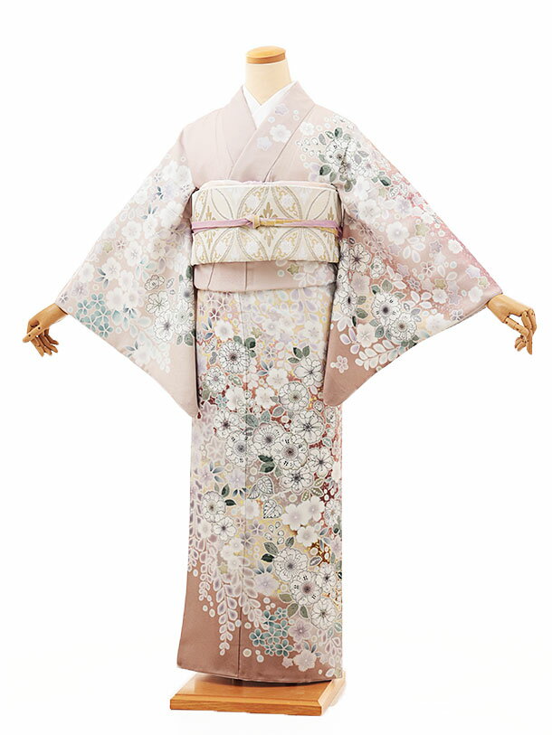 訪問着レンタル t1227 ピンクベージュ地 辻が花調(化繊) 新品足袋プレゼント 入学式 結婚式 お宮参り 七五三 お茶会 付下げ 往復送料無料 貸衣装【レンタル】