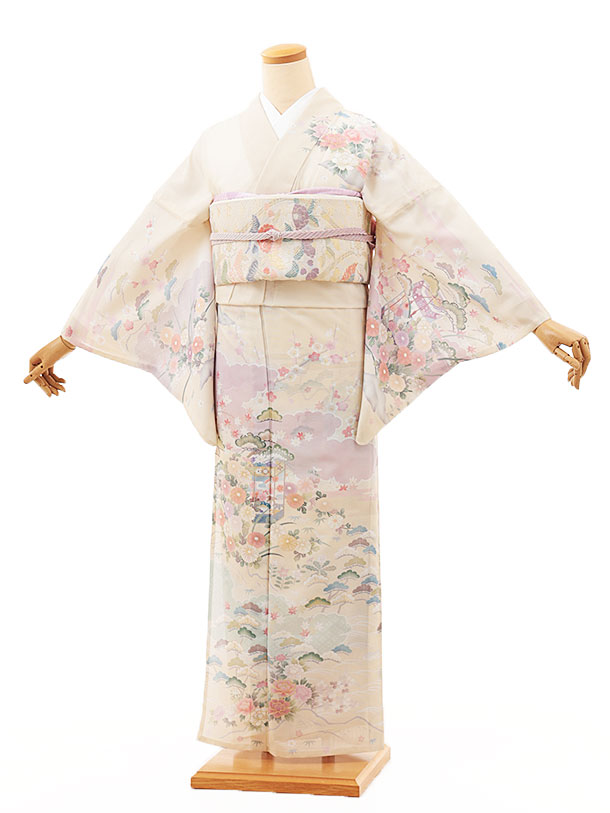 夏 サマー 夏訪問着レンタル 絽 t1258 絽 薄ピンクベージュ 貝桶に四季花(化繊) 新品足袋プレゼント 入学式 結婚式 お宮参り 七五三 お茶会 付下げ 往復送料無料 貸衣装【レンタル】