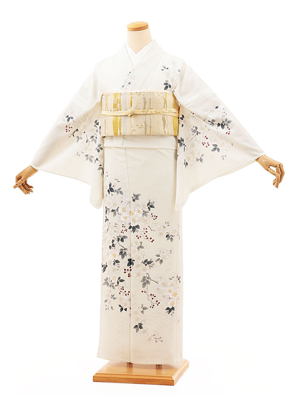 Rakuten - 夏 サマー 夏訪問着レンタル 単衣 1267 クリーム地 枝花(化繊) 新品足袋プレゼント 入学式 結婚式 お宮参り 七五三 お茶会 付下げ 往復送料無料 貸衣装【レンタル】