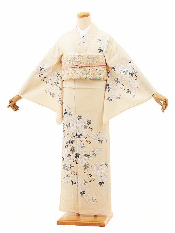 夏 サマー 夏訪問着レンタル 単衣 1269 たまご色 枝花(化繊) 新品足袋プレゼント 入学式 結婚式 お宮参..