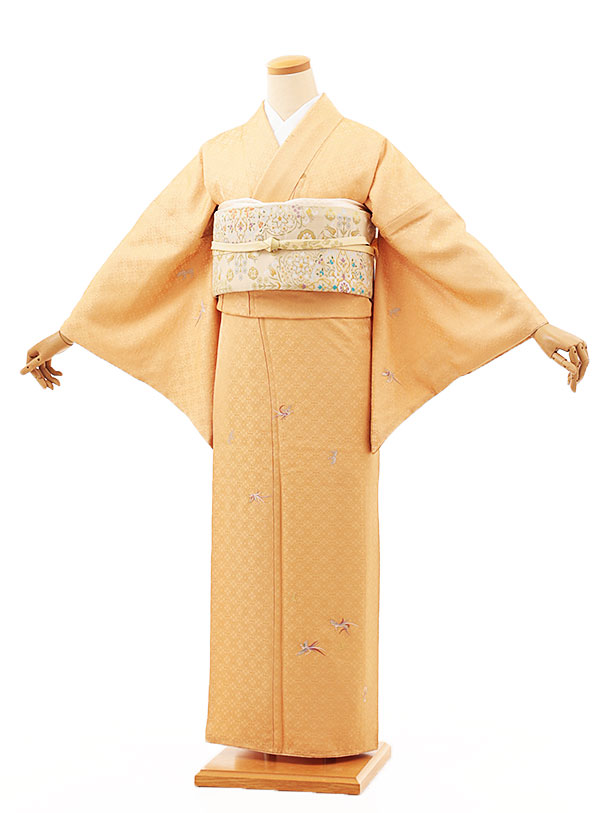 訪問着レンタル 付下げt1279 柚子色 刺繍 鳳凰(正絹) 正絹 新品足袋プレゼント 入学式 結婚式 お宮参り..