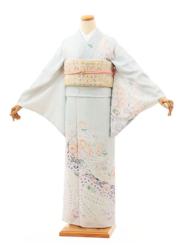 Rakuten - 訪問着レンタル tQ1317 式部浪漫 ペールアクア 花々(化繊) 新品足袋プレゼント 入学式 結婚式 お宮参り 七五三 お茶会 付下げ 往復送料無料 貸衣装【レンタル】
