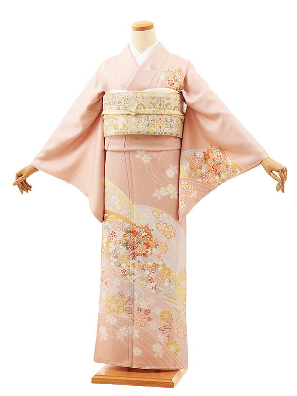 訪問着レンタル t1326 コーラルピンク 鈴に四季花 正絹 新品足袋プレゼント 入学式 結婚式 お宮参り 七五三 お茶会 付下げ 往復送料無料 貸衣装【レンタル】