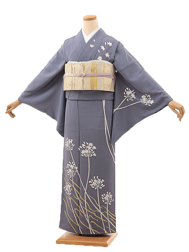 訪問着レンタル t1365 パープルグレー花 正絹 新品足袋プレゼント 入学式 結婚式 お宮参り 七五三 お茶会 付下げ 往復送料無料 貸衣装【レンタル】