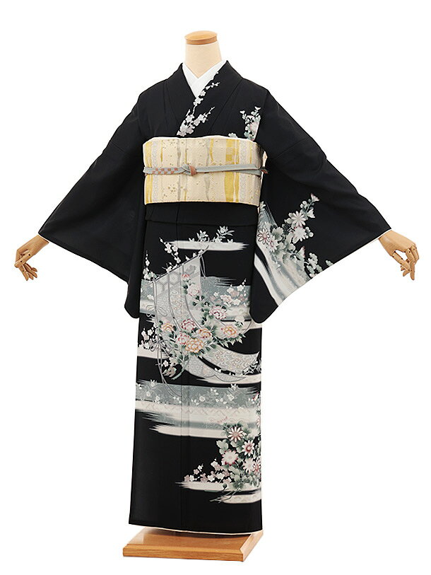 Rakuten - 訪問着レンタル t1394 式部浪漫 黒 几帳彩花(化繊) 新品足袋プレゼント 入学式 結婚式 お宮参り 七五三 お茶会 付下げ 往復送料無料 貸衣装【レンタル】