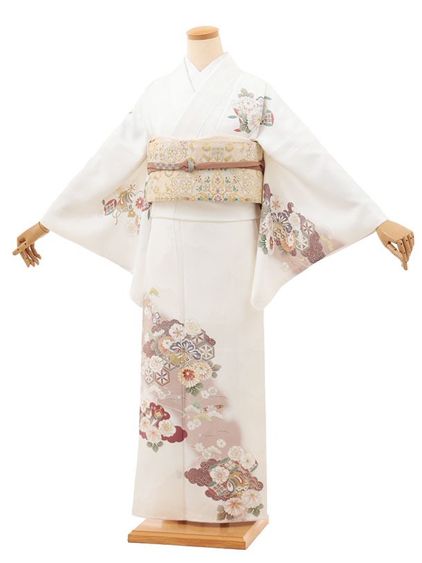 ごＢお仕立て上がり正絹訪問着　白地に梅、露芝刺繍　丹後綸子生地　証布付き お得なエブリデイロープライス】 【竹屋町刺繍】 正絹手刺繍訪問着
