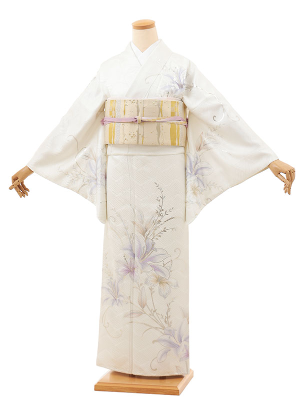 Rakuten - 訪問着レンタル t1466 白地 金銀彩 百合 正絹 新品足袋プレゼント 入学式 結婚式 お宮参り 七五三 お茶会 付下げ 往復送料無料 貸衣装【レンタル】