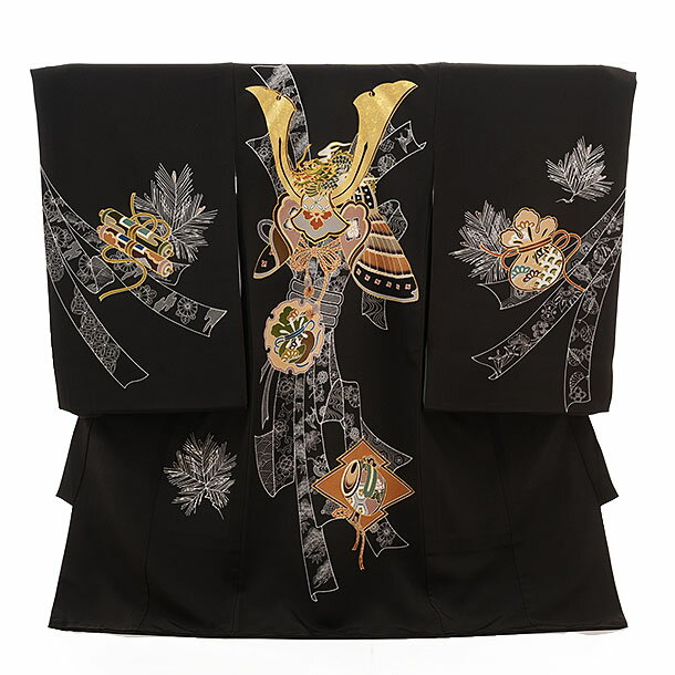 お宮参り 産着 レンタル 男の子 1451 チャコールグレー地 束ねのし 鷹 正絹 着物 産着 男児産着レンタ..