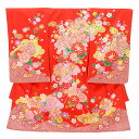 お宮参り 産着 レンタル 高級産着 女の子 1610 赤地 裾疋田調花まり 正絹 着物 女児産着レンタル 着物レンタル 記念撮影 赤ちゃん着物 祝着レンタル 宮...