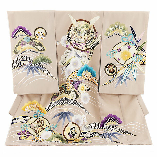 お宮参り 産着 レンタル 男の子 男児産着 お宮参りレンタル2152 利休白茶色 かぶとに松竹梅 男児 祝着 ..