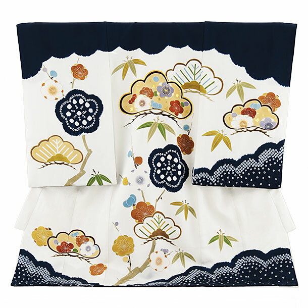 産着 レンタル 男の子 お宮参り 男児産着レンタル 2352 紺　松竹梅 正絹 着物 レンタル 赤ちゃん 着物 ..