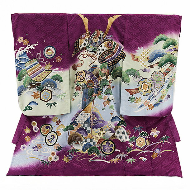 【夏用】 お宮参り 産着 レンタル 男の子 男児産着 2674 単衣 パープル地 兜に松 男児 祝着 初着セット サマー 記念撮影 赤ちゃん 往復送料無料【レンタル】