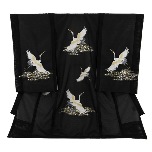 【夏用】 お宮参り 産着 レンタル 男の子 男児産着 お宮参りレンタル2808 絽 黒地 鶴刺繍 男児 祝着 初..