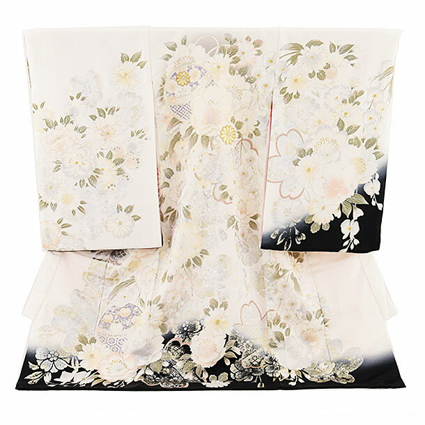 お宮参り 産着 レンタル 女の子 女児産着 お宮参り2519【高級正絹】伝産 京友禅 白地裾黒 鞠に花 女児 祝着 初着セット 記念撮影 赤ちゃん 往復送料無料【レンタル】