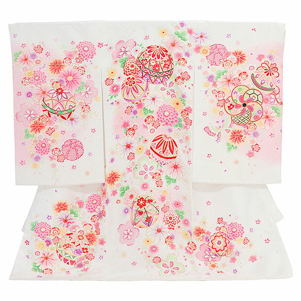 お宮参り 産着 レンタル 女の子 女児産着 お宮参りレンタル2867 白地 鞠に花 女児 祝着 初着セット 記..