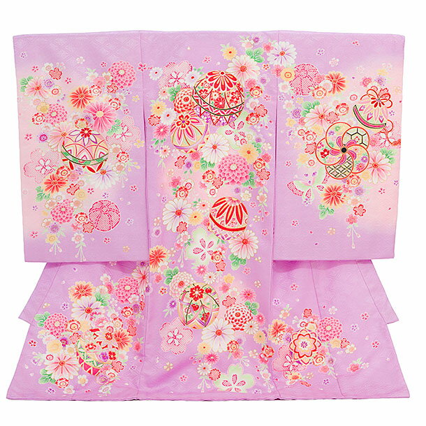 お宮参り 産着 レンタル 女の子 女児産着 お宮参りレンタル2869 パープル 鞠に花 女児 祝着 初着セット..