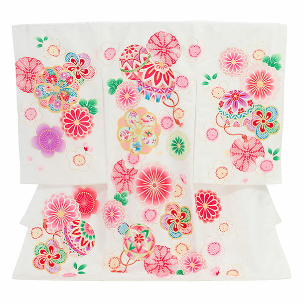 お宮参り 産着 レンタル 女の子 女児産着 お宮参りレンタル2877 白地 鞠 菊 梅 女児 祝着 初着セット ..