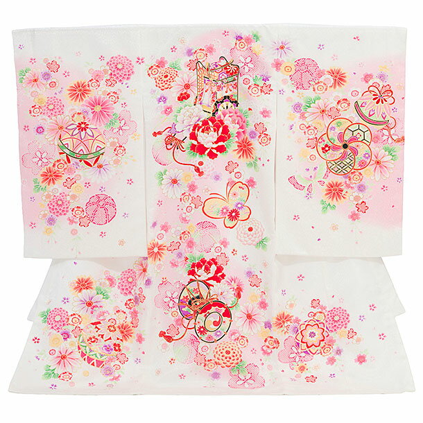 お宮参り 産着 レンタル 女の子 女児産着 お宮参りレンタル2879 白地 御所車 鞠花 女児 祝着 初着セット 記念撮影 赤ちゃん 往復送料無料【レンタル】