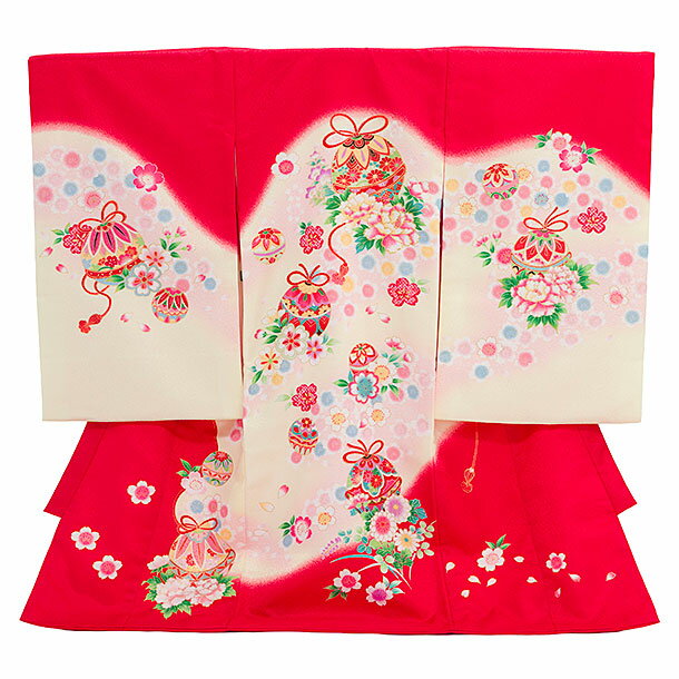 お宮参り 産着 レンタル 女の子 女児産着 お宮参りレンタル2906 赤地 鈴 鞠 牡丹 女児 祝着 初着セット 記念撮影 赤ちゃん 往復送料無料【レンタル】