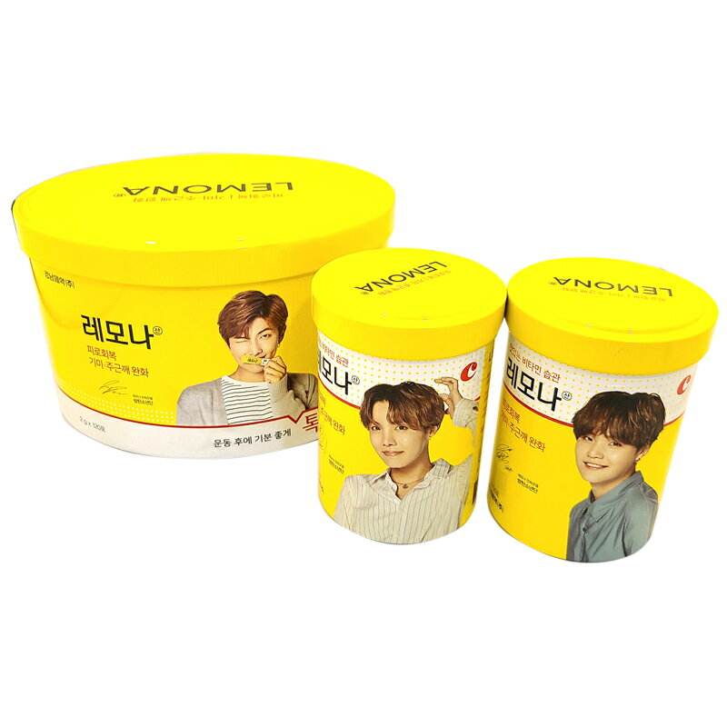 【数量限定】BTS 防弾少年団 × レモナ 楕円形(大) 円形 空き缶 (ティンケース) セット (LEMONA×BTS コラボ 公式 グッズ)