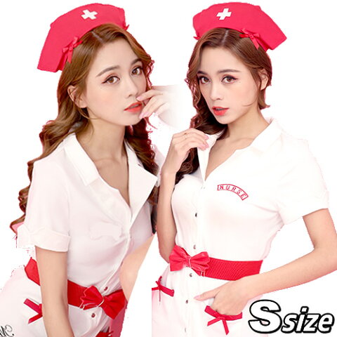 [ハロウィン コスプレ ナース] malymoon リボンナース　レッド（Sサイズ） [ナース コスプレ 看護婦 ナース服 白衣 衣装 コスチューム 看護師 護師服 看護婦さん ナースコスプレ ハロウィン コスプレ セクシー]【402281】