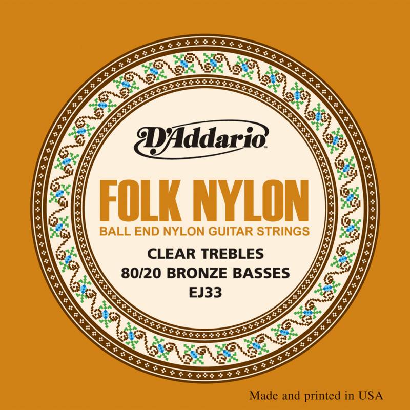 D'Addario EJ33 Folk Nylon, Ball End, 80/20 Bronze/Clear Nylon Treblesԥ饷å ڥͥݥ