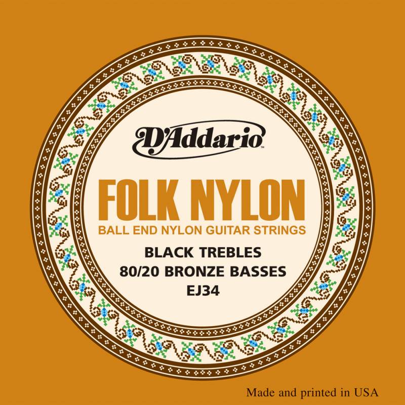 D'Addario EJ34 Folk Nylon, Ball End, 80/20 Bronze/Black Nylon Treblesԥ饷å ڥͥݥ