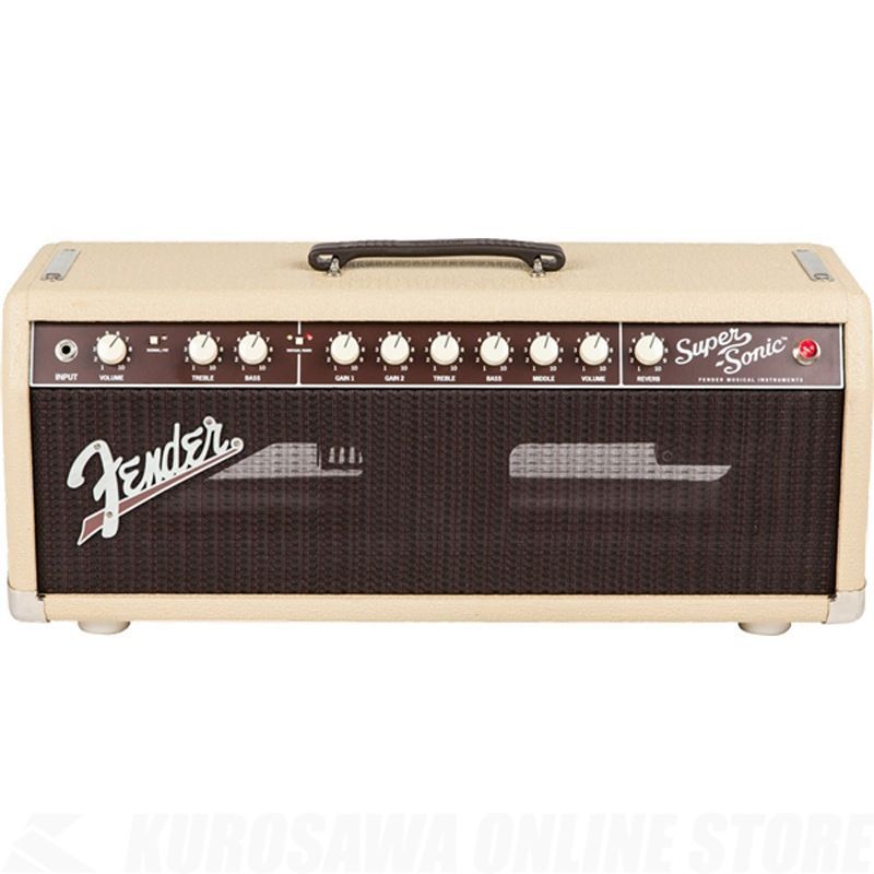 Super-Sonic 22 Head, Blonde, 100V JP FENDERならではの見事なクリーン・トーンやドライブ・サウンド、または現代的なハイゲイン・ディストーションまで…ギタリストにあらゆる可能性を提供するアンプ、Super-Sonic。 Super-Sonic 22 Headは、伝統的なDeluxe Reverb の基盤をもとにヴィンテージCHが構成されるなど、シリーズの中でも人気の高いSuper-Sonic 22 Comboと同様のスペックとなっています。 Vintageチャンネルではクリートーンと、FATトーンが選択できるVoice切替スイッチを装備。 Burnチャンネルではデュアル・ゲインコントロール(ポストEQ)を採用することでクリーミーかつ図太いModernハイ・ゲインサウンドを表現します。 Classic Black/Silver と 1961 Blonde/Oxblood の2 タイプがラインナップ。 Specification General Model Name:Super-Sonic 22 Head, Blonde, 100V JP Model Number:2161070400 Series:Super-Sonic Amplifier Type:Tube Color:Blonde and Oxblood Electronics Controls:Vintage Channel: Volume, Treble, Bass, Voicing Switch (Normal/Fat). Burn Channel: Gain 1, Gain 2, Treble, Bass, Middle, Volume, Master Reverb Effects Loop:1/4" - (Send/Return) Inputs:One - 1/4" Channels:Two - (Vintage &amp; Burn: Vintage Channel has Two Selectable Voices) Rectifier:Solid State Voltage:100V JPN Wattage:22 Watts at 8 ohms Hardware Cabinet Material:7-Ply 5/8" Birch Plywood Handle:Molded Rubber "Dog Bone" Style Control Knobs:Vintage-Style White Radio Tubes Pre Amp Tubes:3 x 12AX7, 2 x 12AT7 Power Tubes:2 x 6V6 Accessories FootSwitch:4-Button Footswitch Included