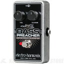 Electro-Harmonix Bass Preacher - Compressor/Sustainer - ベースは広いダイナミックレンジを持ちパワフルな低音を生み出します。ベーシストによってベーシストの為にデザインされたこのコンパクト・コンプレッサー/サスティナーは、幅広いセッティングを行うことができベースのダイナミクスを整えたり、強力にコンプレッションを加えたりすることが可能です。レベルの補正から強力なコンプレッションサウンドまでBass Preacherはすばらしいベースサウンドを世に広める手助けとなります。 特徴 ベースの為にデザインされたコンパクトなコンプレッサー インプットの感度のレンジは-10 dBuから+2 dBuで異なった出力レベルを持つパッシブベースとアクティブベースにも対応 ゲインリダクションは最大21 dBで、シグナルをフルボリュームまで戻しフルサステイン(コンプレッション)を加えるメイクアップゲインを搭載。 アタックトグルスイッチはコンプレッサーが効くタイミングを変化させる3つのセッティングを切り替えます(Fast/Medium/Slow) トゥルーバイパス 電源：JP9.6DC-200ACアダプター(別売)または9V電池で駆動