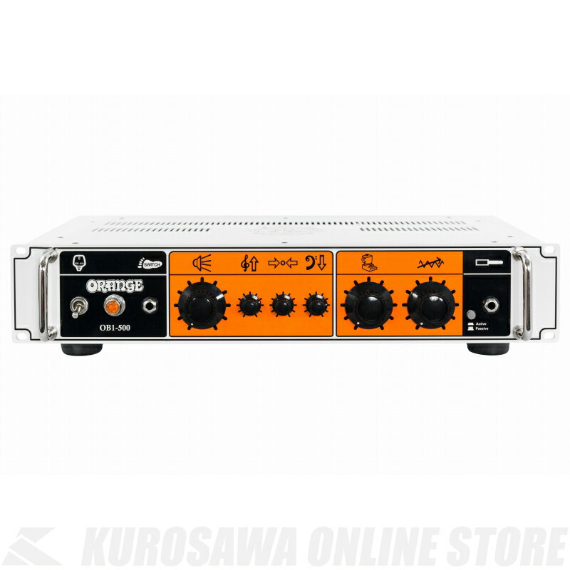 Orange 500W Class A/B Solid State rack-mountable Bass Amp Head w/ foot-switchable gain Orangeが新たなコンセプトで開発したソリッドステートパワー500Wのベースアンプです。特長はバイアンプのプリ部で、GAINコントロールでディストーションを得た上で、それをクリーンなベーストーンとブレンドすることでハーモニクスに富んだサウンドを生み出すことができます。 形状は2Uラックサイズで、ラックマウントも可能です。 歪ませても輪郭のあるサウンドで歯切れが良くアンサンブルでも埋もれないサウンド。 Specification Features:Rack mountable (2U) ‘bi-amp’ inspired bass head with footswitchable Gain & Blend controls, active 3 band EQ, balanced DI & line level outputs Front Panel (Right to Left):Instrument Input with Active/Passive Switch, Gain, Blend, Bass, Middle, Treble, Volume, Footswitch Input, Mains Switch Rear Panel (Right to Left):Speaker Outputs (Speakon), 1/4″ Line Output, Balanced Output with Ground Lift Switch Speaker Output Options:Minimum 4 Ohm: 1 x 8 Ohm, 2 x 8 Ohm, 1 x 4 Ohm Output Power:500 Watts, Class A/B Finish Options:White powder coated steel chassis (2U 19″ Rack mountable) Unboxed Dimensions (W x H x D):48.2 × 26.5 x 10cm (18.97 x 10.43 x 3.93″) Unboxed Weight:10.1kg (22.26lb)　