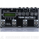 Tone Shifter 3 Tone Shifter 3は世界初の MIDIフットスイッチを統合したオーディオ・インタフェースです。 通常のオーディオインターフェースとしての機能はもちろんのこと、iPhone、iPad、MacやWindows PCに接続し、 ペダルエフェクターの ような感覚であらゆるアプリ、ソフトウエアをコントロールできます。 自宅での練習、録音専用だったアプリを そのままライブで使用可能にする、全く新しいオーディオインターフェース＆コントローラーです。 ・KPA,AXE,PODをはじめとする、MIDI IN搭載マルチアンプ、 キーボードなどでMIDI コントローラーとして使用可能。 ・ギターとマイク入力のための独立したL/R入力と それぞれのゲインコントロール、クリップインジ ケーターを装備 Specification サイズ：220X114X35（mm） 重量:0.75Kg 付属品: USBケーブルTypeA⇔TypeBx1 MIDIケーブル(オス/オス)x1 X 電源ケーブル(2.1mm オス/2.5 mmオス）センターマイナスx1 MINIステレオ toステレオフォン変換ジャックx1 電源：2.1/2.5　ユニバーサルパワーサプライ インプット （7〜18V 100mA）センターマイナスorセンタープラス　（最低電源：5V 60mA） MIDI メッセージ:Program Change, Control Change 対応デバイス iPhone 5以上、iPod touch第五世代以上,iPad mini2 以上 Mac Book,Mac Book Air,Mac Book Pro Windows PC Kemper Pro?ling Amp, AXE-FX2, POD XT PRO, AVID Eleven, Yamaha DG-1000, POD2.0, POD XT, V-AMOP2,3, VOX Tonelab 他… 対応アプリ JamUp,BAIS FX, AmpKit,Tonestack Go,Guitar Rig, Amplitube,ReValver,Overloud TH,WAVE GTR,POD Farm 2.5, Nuendo, Sonar, Cubase他… ※iPhone iPadでの御使用には「Lightning - USBカメラアダプタ」が別途必要になります