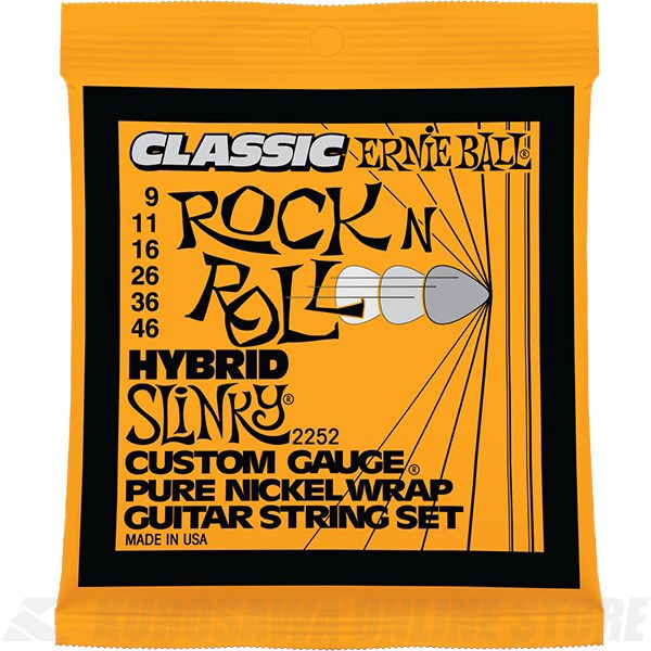 ERNIE BALL #2252 Hybrid Slinky Classic Rock n Roll Pure Nickel Wrap Electric Guitar Strings《エレキギター弦》【ネコポス】