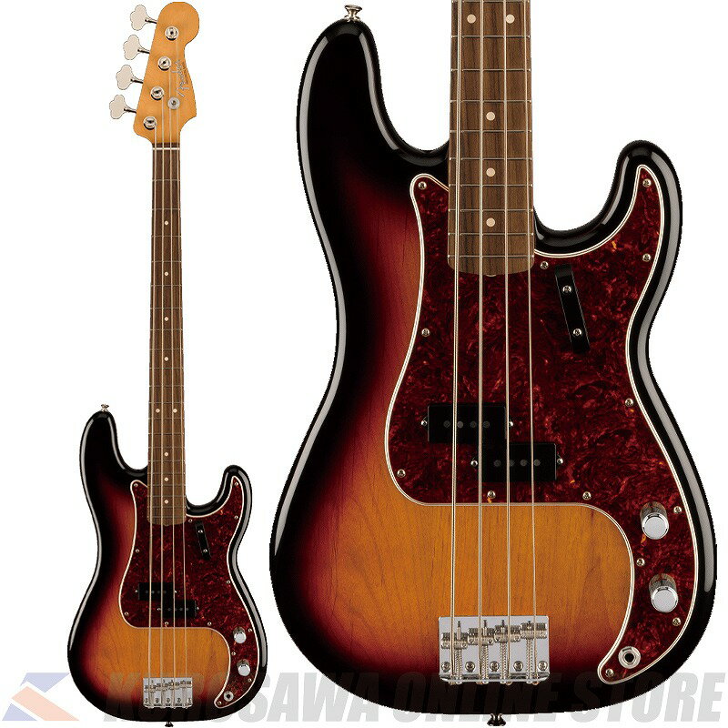 Vintera II 60s Precision Bassは、60年代のタイムレスなサウンドを現代に蘇らせ、フェンダーならではのアイコニックなルックス、インスピレーション、比類ないトーンを提供します。 Vintera II 60s Precision Bassは、アルダーボディにローズウッド指板のメイプルネックを採用し、パンチと透明感に溢れたクラシックなフェンダートーンを実現します。 60年代初期の”C”シェイプネックは、直感的で魅力的なプレイアビリティを提供する60年代モデルのネックプロファイルをベースに設計されており、7.25インチラジアス指板とヴィンテージトールフレットにより、大胆なベンディングや繊細なビブラートが可能で、ヴィンテージの快適さが得られます。 ヴィンテージスタイルの60年代初期のスプリットコイルピックアップは、温かでダイナミック、パワフルなフェンダーサウンドを提供します。 ヴィンテージスタイルの4サドル式ブリッジとチューニングマシンは、クラシックなルックスに加え、イントネーションとチューニングの安定性を向上させます。 Vintera II 60s Precision Bassのクラシックなヴィンテージフィールと比類なきフェンダーサウンドで、あなたにしかできない、新たな音楽の歴史を刻み始めましょう。 ■Specification Body Material: Alder Body Finish: Gloss Polyester Neck: Maple, Early ‘60s “C” Neck Finish: Gloss Urethane Fingerboard: Slab Rosewood, 7.25” (184.1 mm) Frets: 20, Vintage Tall Position Inlays: White Dot (Slab Rosewood) Nut (Material/Width): Synthetic Bone, 1.75” (44.45 mm) Tuning Machines: Vintage-Style Open-Back Scale Length: 34” (86.36 cm) Bridge: 4-Saddle Vintage-Style with Threaded Steel Saddles Pickguard: 4-Ply Tortoiseshell Pickups: (Bridge), Vintage-Style ‘60s Split Single-Coil Precision Bass (Middle), (Neck) Controls: Master Volume, Master Tone Control Knobs: Knurled Flat-Top Hardware Finish: Nickel/Chrome Strings: Fender USA 7250M Nickel Plated Steel (.045-.105 Gauges), PN 0737250406 Case/Gig Bag: Included: Deluxe Gig Bag