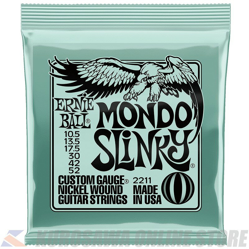 -Mondo Slinky- モンド・スリンキーは各プレーン弦のテンションのバラツキを最小限に抑え、ヘヴィなローエンドを好むプレイヤーには理想的なセットです。 ゲージ .0105, .0135, .0175, .030, .042, .052 ※商品画像はサンプル画像となります。 ご購入に関するご注意 『ネコポス』のお支払い方法はクレジットカード決済、銀行振込、現金書留となります。 お届け日時のご指定、及び代引きでのお支払いは出来ませんので予めご了承下さい。 日時指定・代引きをご利用の際は通常送料（540円〜）と代引き手数料（324円〜）がかかります。 その他の送料別途商品と一緒に複数お求めの場合は一つ分の送料のみがかかります。 ※送料は商品金額の最も高いものの送料のみが適用されます。 送料別の商品と送料込の商品を同時にご注文の場合も同様ですので、楽器本体などネコポス対象商品より金額の高い送料無料の商品と同時にお求め頂くと送料無料になります。