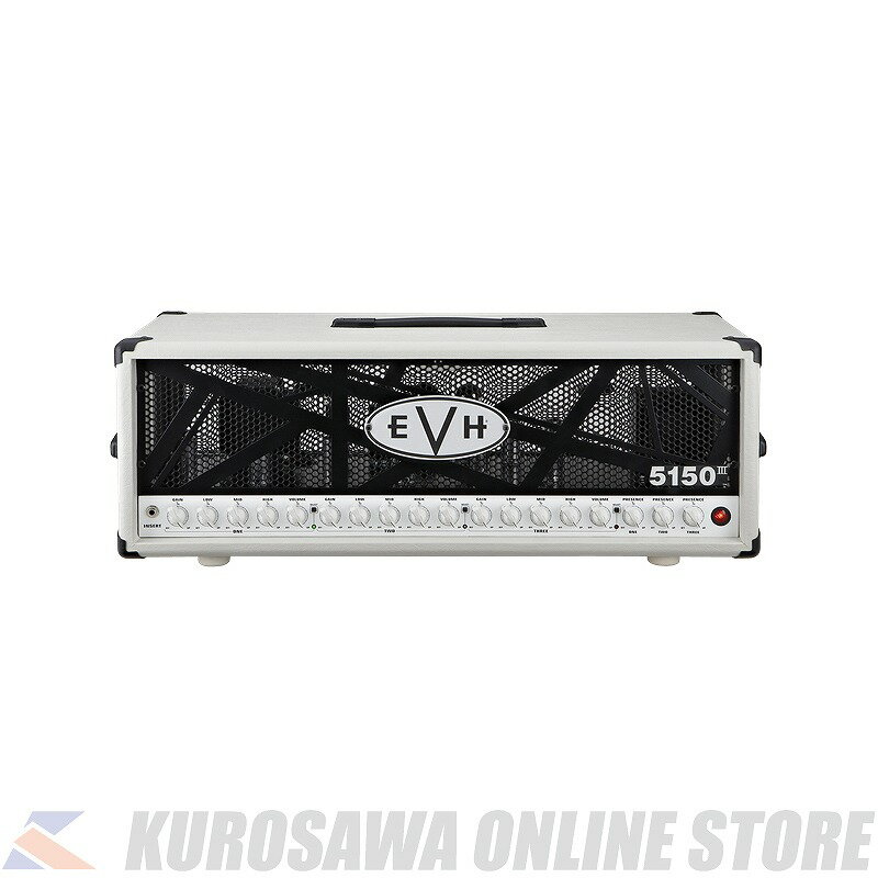 -5150III 100W Head- EVHラインを最初にリリースしたアンプである5150III 100W ヘッドは、考えられるほとんどすべての演奏スタイルに最適です。 リッチでクリーンなトーンから生のリズム、そして高ゲインのリードまで、ドラマーのようなボリュームですべてを実現します。 これは、エディヴァンヘイレンが人生全体を追い求めてきたトーンの聖杯です。本当にクリーンなチャンネル、超ヘビーなクランチチャンネル、そして信じられないほどのスケールのオーバードライブチャンネルです。 3つのチャンネルにはそれぞれ、ゲイン、ロー、ミッド、ハイ、ボリューム、プレゼンスのコントロールと、グローバルレゾナンスノブがあります。 フードの下では、このアンプは8つのJJ ECC83S（12AX7）プリアンプチューブと4つのJJ 6L6適合パワーチューブを備えています。 紛れもないEVHスタイルのスポーツであるこのヘッドは、黒のスチールグリルと白のフロントコントロールパネルを備えた、厚手の質感のある黒またはアイボリーのビニールで包まれています。 4ボタンのフットスイッチが含まれていますが、高品質のカバーがオプションのアクセサリアイテムとして利用可能です。 ※画像はサンプルとなっております。実際の商品とは若干異なる場合がございますのであらかじめご了承下さい。 Specification 原産国：MX カラー：Ivory アンプタイプ：Tube コントロールノブ：Chicken-Head Style Pointer - White 入力：One - 1/4" レクティファイアー：Solid State キャビネット：White Birch ハンドル：Molded Plastic Strap with Nickel-Plated Caps (1 Top & 2 Sides) インピーダンス：4, 8, or 16 ohms パワーチューブ：4 x JJ 6L6 プリアンプチューブ：8 x JJ ECC83S (12AX7) 寸法：12.50x22.00x26.00 IN 重量：57.02 LB