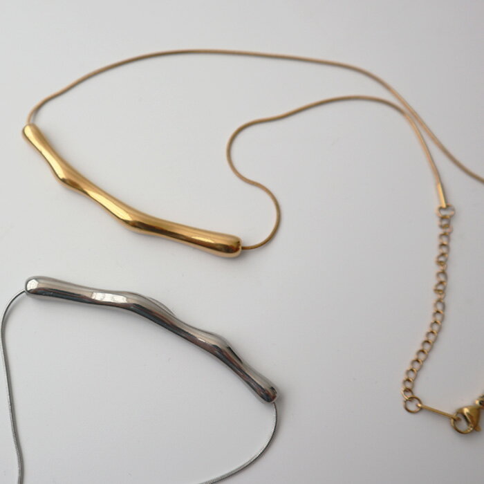 Rakuten - メタルニュアンスネックレス メタル ニュアンス ネックレス チェーン スネークチェーン デザイン モード シンプル silveraccessory goldaccessory 大人カジュアル シルバー ゴールド