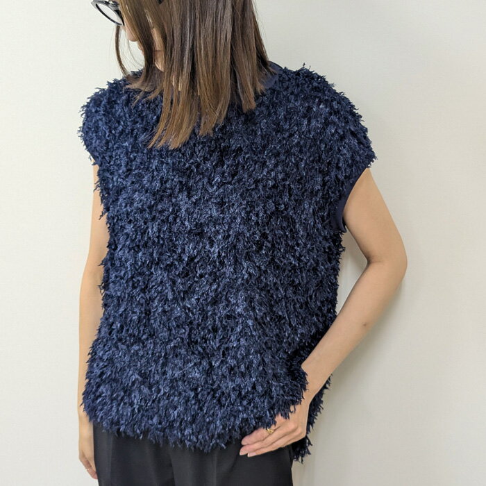 フェザーヤーンニットベスト フェザーシャギー シャギーニット プルオーバー ミドルベスト モケモケ 柔らか カーディガン グレージュ ネイビー ブラック ブラウンのサムネイル