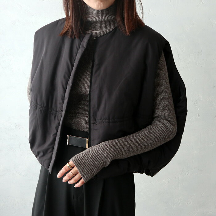 パフテックボリュームベスト ベスト パフ パフィー ジップ 切替デザイン 中綿 バルーン 秋冬アウター カジュアル 大人カジュアル きれいめ オーバーデザイン モード シンプル プラスワン ベージュ グレー ブラック LIVE ITEMのサムネイル