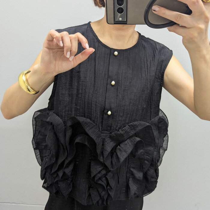 【HAPPY BAG/B会場】2wayナミナミフリルブラウス パール釦 ボタン ベスト プルオーバー フレンチスリー..