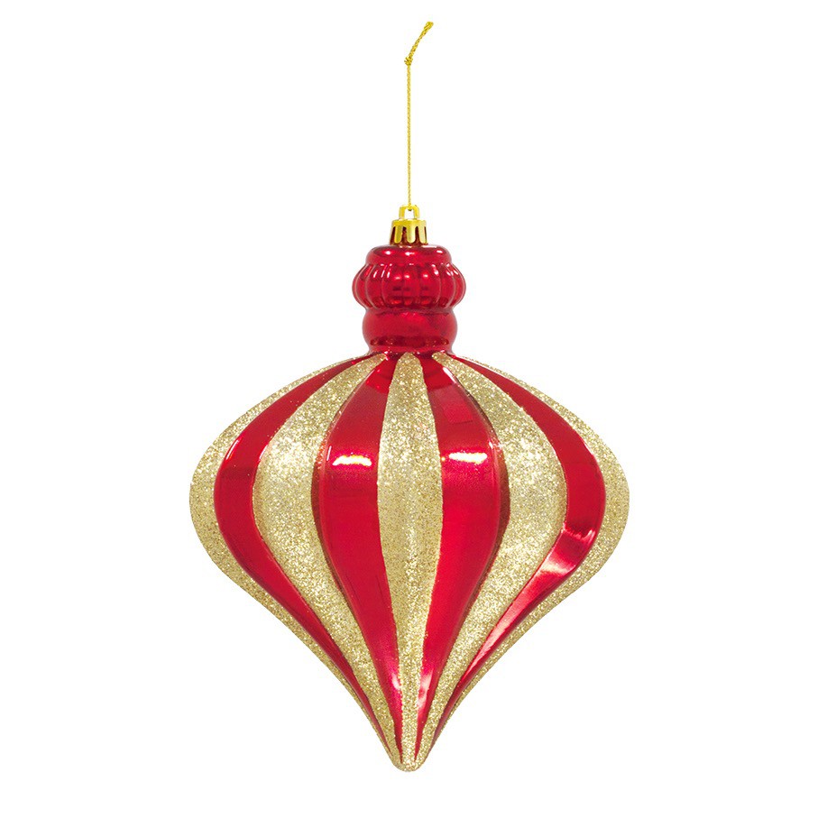 ストライプオニオンドロップ グリッター レッド／ゴールド 装飾 デコレーション クリスマス Xmas[A-B]